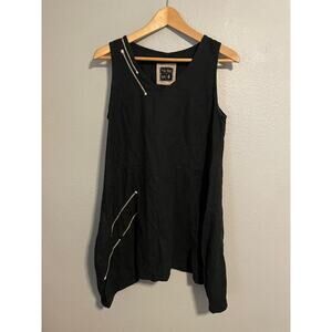 Taravao Tunic Womens Small Black Linen Blend Asymmetrical Sleeveless Lagenlook